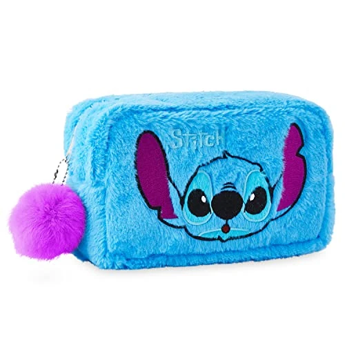Disney Pochette Donna - Beauty Case Ragazza Bambina eTrousse Pelosa per Trucchi Stitch Gadget Regalo Ufficiale (Stitch Blu)