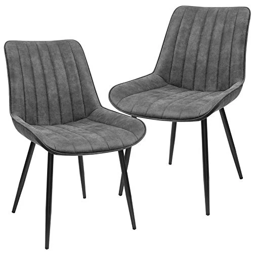 SONGMICS Eetkamerstoel, set van 2 stoelen, gestoffeerde zitting met rugleuning, stof, imitatie suède, metalen poten, belastbaarheid 110 kg, voor eetkamer, woonkamer, slaapkamer, grijs LDC090G01