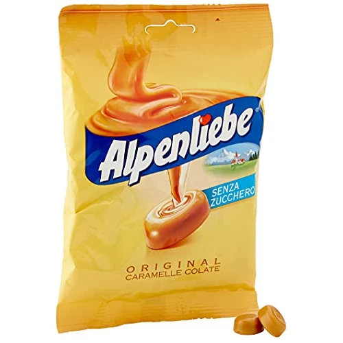 Alpenliebe Original, Caramelle Dure, Caramelle Colate, Gusto Dolce e Goloso, Senza Zucchero, Senza Glutine, 1 Busta da 80g., Caramelle Monoporzione da condividere con chi vuoi