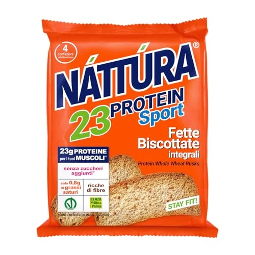 Offerta a tempo: NATTURA PROTEIN SPORT Fette Biscottate Integrali, Fette Integrali Senza Zuccheri Aggiunti, Senza Olio di Palma, Vegane, 23% di Proteine, 4 Confezioni da 30g - 45% da 5.93 € a 3.29 €