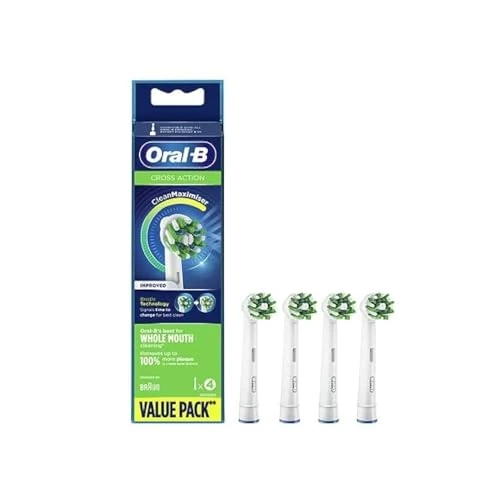 Limited offer: Oral-B Cross Action Electric Toothbrush Head with CleanMaximiser Technology, Angled Bristles for Deeper Plaque Removal, Pack of 4, White from 19.99 EUR to 15.74 EUR (save 21%)