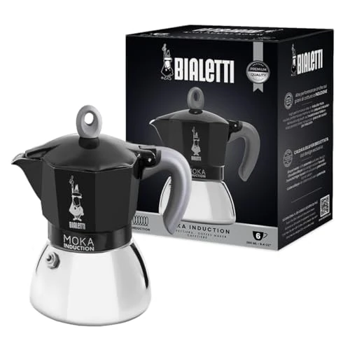 Oferta limitada: Bialetti - Cafetera Moka de Inducción, Adecuada para todo tipo de Placas, 6 Tazas de Café Espresso (280 Ml), Negro [Clase de eficiencia energética A] de 64.90 EUR a 39.99 EUR (ahorro 38%)