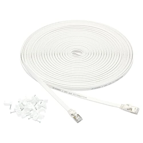 Limited-time offer: Amazon Basics RJ45 Cat 7 Ethernet Patch Cable, Flat, 600MHz, Snagless, Includes 20 Nails, 50 Foot, White from 6.81 £ to 5.63 £ (save 17%)