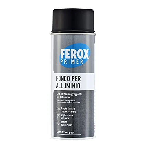 Offerta a tempo: FEROX Fondo per Alluminio 400 ml, Fondo Aggrappante per Verniciatura, Colore Grigio, Primer Superfici Interno/Esterno, Primer per Alluminio, Rapida Essicazione, Lunga Durata - 41% da 10.98 € a 6.46 €