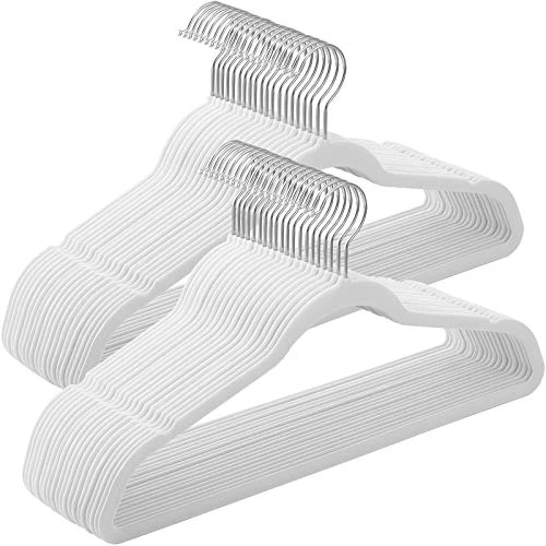 Limited-time offer: SONGMICS Set of 50 Velvet Hangers, 41.5 cm Wide, Space-Saving, High Load Capacity, with 360° Swivel Hooks, for Coats Shirts Suits, White and Silver CRF026W04 from 11.99 £ to 9.39 £ (save 21.68%)