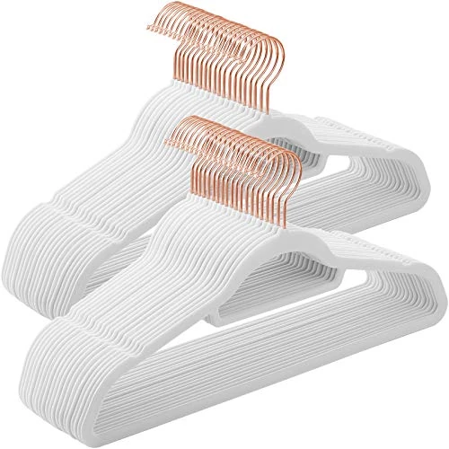 Limited-time offer: SONGMICS Velvet Hangers, Set of 50 Coat Hangers for Clothes, Non-Slip, with Tie Bar and 360?Swivel Hook, Space-Saving, 0.6 cm Thick, 43.5 cm Long, for Trousers, Rose Gold and White CRF021W02 from 16.99 £ to 12.74 £ (save 25%)