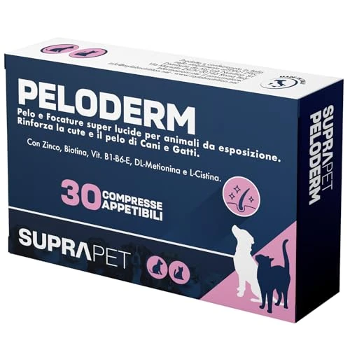 Suprapet Peloderm for Dogs and Cats, 30 Tablets Based on Biotin, Zinc, Vitamin B, Methionine and Cystine for Wellbeing and Shine of the Hair, Supplementary Feed