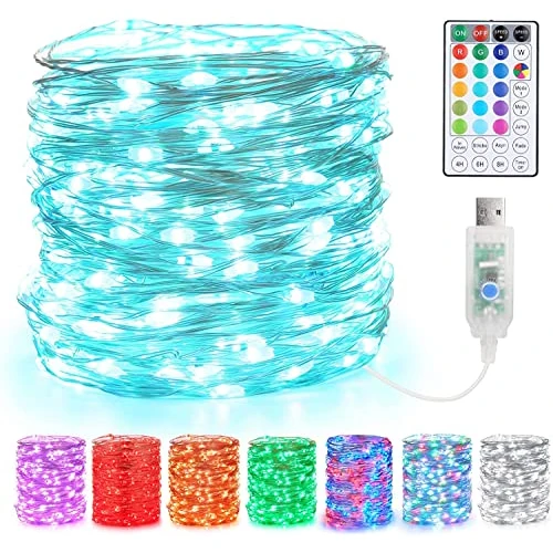 Christmas Decor Lights, BrizLabs 10m 100 LED USB Orange Purple Halloween Copper String Lights 16 Colors RGB Twinkle Silver Lighting with Remote for Indoor Bedroom Xmas Garden Wedding Party Outdoor