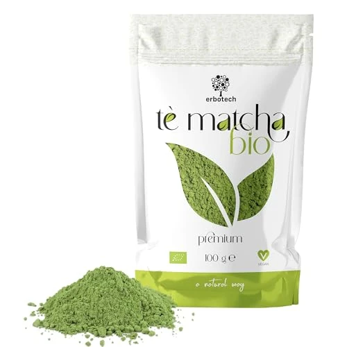 Offerta a tempo: ERBOTECH Tè Matcha BIO, The Verde Giapponese Biologico in Polvere, Busta da 100g, Multivitaminico Naturale al 100%, Vegan. Ideale per Dolci, Frullati, Tè freddo - 0.00% da 9.99 € a 9.99 €