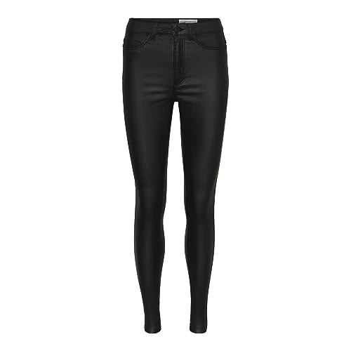 NOISY MAY Nmcallie HW Skinny Coated Pants Noos - Pantalón para Mujer, Negro, S