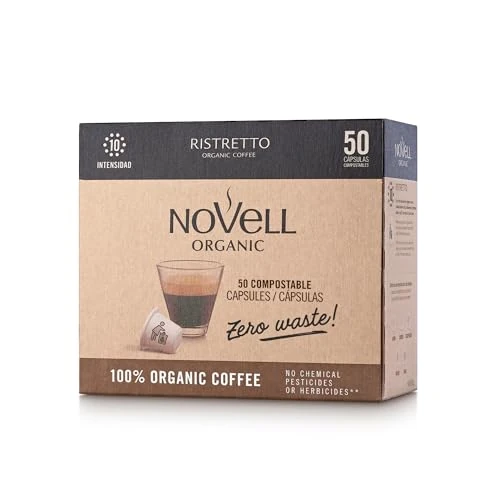 NOVELL - Café Cápsulas Ristretto Residuo 0 50 Unidades | Cápsulas Compatibles Nespresso | Café Tostado Intenso | con Notas de Chocolate y Vainilla | Cápsulas 100% Compostables y Ecológicas.. .