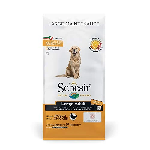 Schesir, Dry Food for Large Adult Dogs with Chicken Flavour, Maintenance Line in Croquettes – 12 kg Bag Format