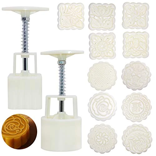 Offerta a tempo: Senhai Set di 2 stampi per torta di luna con 11 timbri rotondi e quadrati, per pasticceria, biscotti, dessert, decorazioni - 0.00% da 16.99 € a 16.99 €