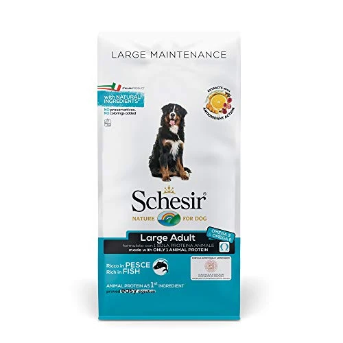 Schesir, Cibo Secco per Cani Adulti di Taglia Grande al Gusto Pesce, Linea Mantenimento in Crocchette - Formato Sacco da 12Kg