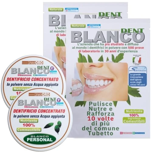 Offerta a tempo: Blancodent 2 Buste + 2 Vasetti, Dentifricio in Polvere Senza Fluoro, Naturale, Sbiancante, Alcalinizzante per Denti Bianchi e Gengive Sane - 0.00% da 27.90 € a 27.90 €