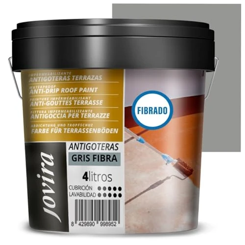 Zeitlich begrenztes Angebot: JOVIRA PINTURAS Abdichtung und Tropfschuztfarbe für Terrassenböden und Dächer mit glasfaser. (4 Liter, Grau) von 12.09 € auf 12.09 € (0.0% Rabatt)