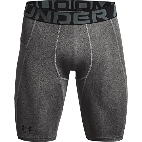 Under Armour UA HG Armour Long Shorts Pantalones deportivos cortos, shorts para hombre transpirables y de secado rápido, color gris carbón/negro
