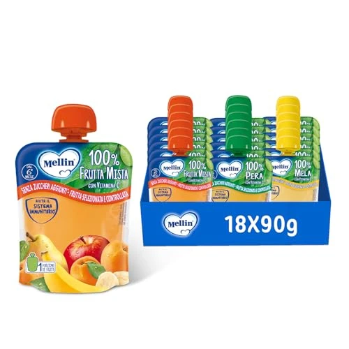 Offerta a tempo: Mellin, Pouch Merenda 100% Frutta con Vitamina C - Mix Gusti — 13% da 10,99 € a 9,59 €