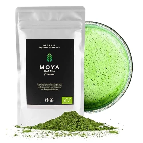 Moya Matcha Bio Tee Pulver Grün | 100g Premium Zeremonie-Qualität | Organisch Gewachsen und Geerntet in Uji,Japan | Grüntee-Pulver Matcha | Ideal für die japanische Teezeremonie mit Wasser