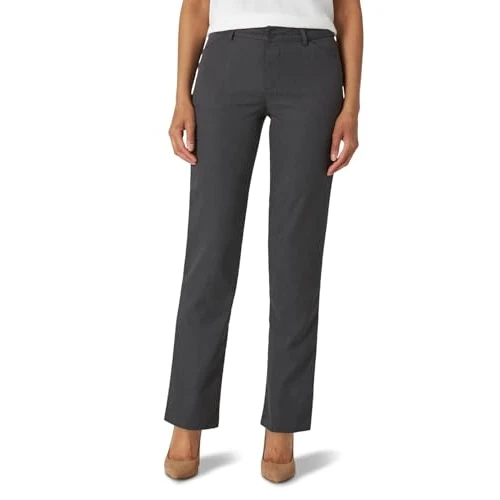 Lee Women's Wrinkle Free Relaxed Fit Straight Leg Pant, Charcoal Heather, 8 US