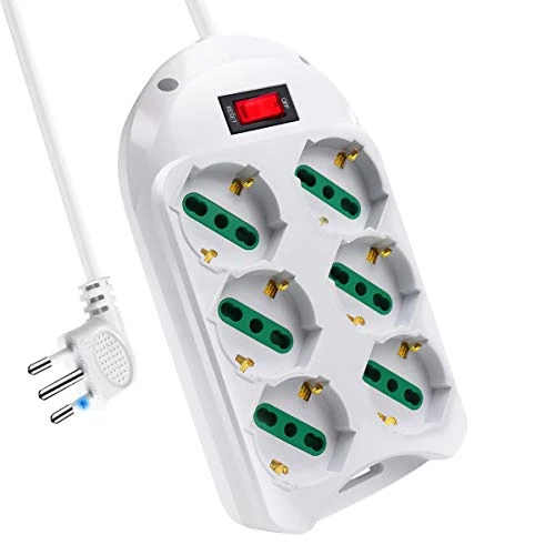 Zeitlich begrenztes Angebot: EXTRASTAR Mehrfachsteckdose 6 Post, Steckdose mit Schutzschalter 10 A, geschützte Mehrfachsteckdose, Surge Arrest, 6 zweipolige Steckdosen ITA/Schuko, weißes Kabel 1,5 Meter von 12.60 € auf 12.60 € (0.00% Rabatt)