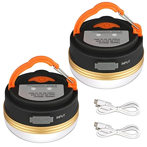 Yizhet Lanterne de Camping [2 Pack] lumières de Tente Rechargeable Batterie, Résistant à l'Eau, Base Magnétique, 3 Modes d'Éclairage avec Câble USB pour Camping,Travaux,Chasse,Tente, Pêche,Randonnée