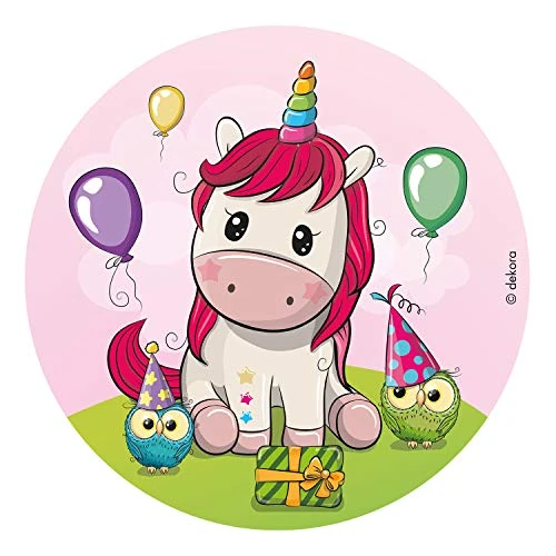 Offerta a tempo: dekora - Cialda per torta Unicorno, Ciala in ostia tondo 20cm, topper commestibile per torta di compleanno, decorazione commestibile senza glutine - 18% da 7.00 € a 5.72 €