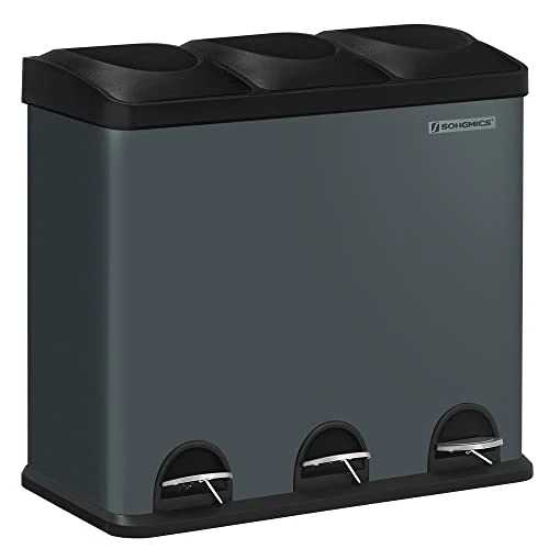 Offerta a tempo: Songmics Pattumiera di 54L, Cestino di Spazzatura, a 3 Sezioni, con Pedale, Secchio Interni, 6 Etichetti per Smaltimento Facile, Grigio e Nero, LTB54G - 15% da 89.99 € a 76.49 €
