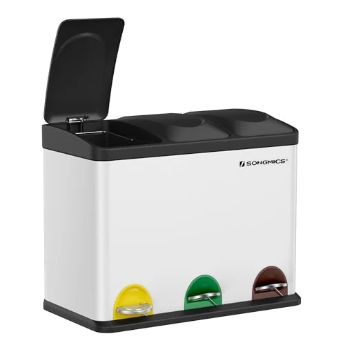 Oferta limitowana: SONGMICS 3-komorowy kosz na śmieci, 45 l, z wewnętrznymi wiaderkami, kosz ze stali nierdzewnej, 3 x 15 l, biały i czarny LTB45W z 421.99 zł na 421.99 zł (oszczędź 0.00%)