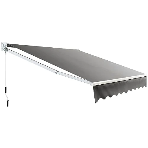 COSTWAY Rideau de soleil pour extérieur enroulable 2,95 x 2,5 M, store à bras extensibles avec cadre en aluminium et toit résistant au soleil et imperméable et manivelle (295 x 250 cm)