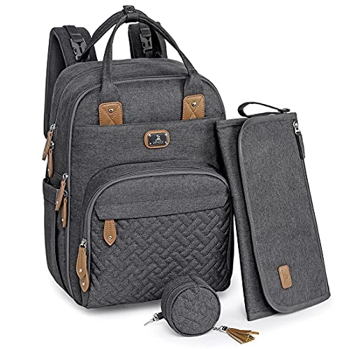 Offre limitée : Dikaslon Sac a Langer Bebe, Sac à Langer à Dos Grande Capacité 18 Poches, Polysteer Déperlant, Tapis à Langer, Porte Tétine, Sangles Intégrées Poussette – Sorties Faciles (Gris Foncé) de 42.98 € à 42.98 € (0.00% de remise)