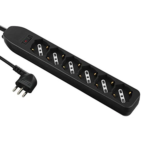 Offre limitée : Electraline 61994 Multiprise 6 postes polyvalents, câble 1,5 m, petite prise 10 A, 6 places, noir de 12.69 € à 12.69 € (0.00% de remise)