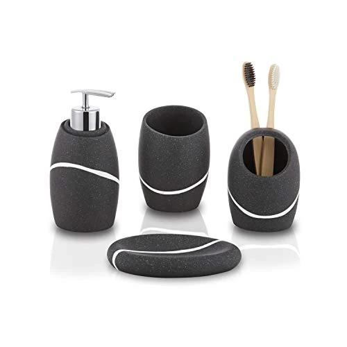 Oferta limitada: ZCCZ Juego de Accesorios Decorativos para Encimera de Tocador de 4 Piezas con Dispensador de Jabón, Soporte para Cepillo, Vaso y Jabonera para Baño de 28.99 € a 28.99 € (ahorro 0.00%)