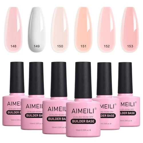 Offerta a tempo: AIMEILI 8 in 1 Builder Base Gel Set - Nudo Rosa Colori Gel Rinforzante per Unghie, Base Coat, Estensione delle Unghie, Riparazione di Manicure, Decorazione per Unghie Gel Polish Set 36, 6x10ML - 6% da 17.99 € a 16.99 €