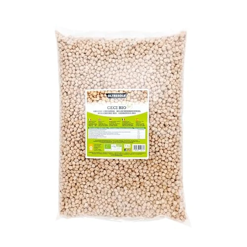 Oltresole, Garbanzos Ecológicos 5 Kg, Legumbres Secas Ecológicas de Cultivo Controlado, Excelente para Sopas, Ensaladas, Verduras y Recetas Saludables, Tamaño Conveniente
