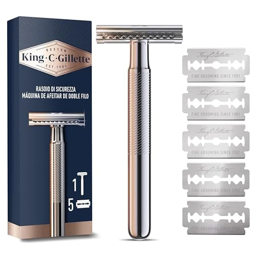 Oferta limitada: King C. Gillette Maquinilla De Afeitar De Doble Filo Para Hombre Con Mango De Metal De Larga Duración Y Revestimiento Antifricción Para Perfilado De Precisión Y Clásico, Con 5 Hojas de 19.99 EUR a 12.99 EUR (ahorro 35%)