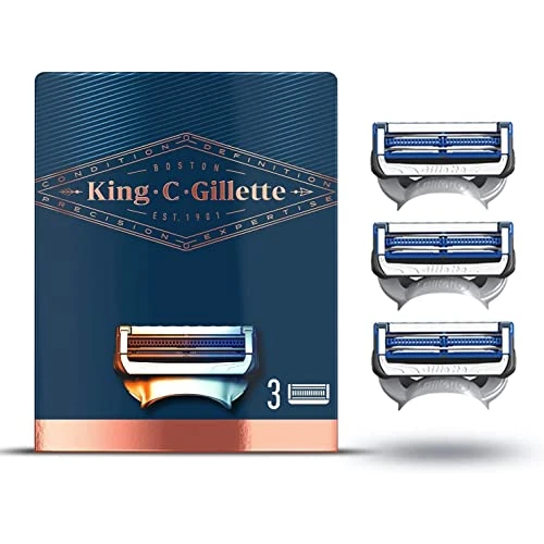 King C. Gillette Safety Razor Blades Pack of 3 Spare Parts with Precision Trimmer and Lubricating Remover