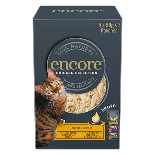 Offerta a tempo: Encore Alimento Umido per Gatti 100% Naturale, Pollo Assortito in Buste da Brodo, 4 x 5 x 50 g (Confezione da 20 Buste) - 29% da 26.42 € a 18.79 €
