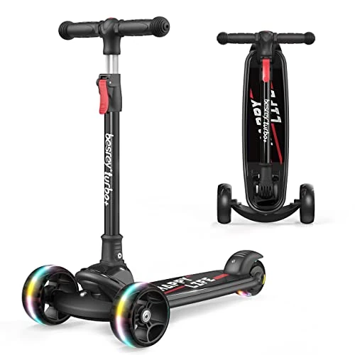 Offerta a tempo: besrey Monopattino per Bambini da 3-10 anni, Monopattino Piegevole a 3 Ruote con Luci per Bambino e Bambina, Regolabile in 4 Altezze, Nero - 0.00% da 79.99 € a 79.99 €