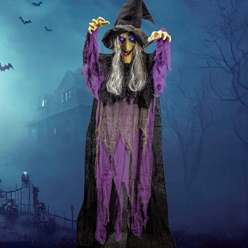 Offerta a tempo: JOYIN Decorazione da appendere con strega parlante animata da 182,9 cm, con occhi luminosi e funzione di attivazione del suono, per decorazioni di Halloween, decorazioni da appendere per esterni/ - 0.00% da 49.99 € a 49.99 €