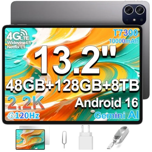 Offerta a tempo: TECLAST ArtPad Tablet 13.2 Pollici 2.2K 120Hz Tablets Android 16, T7300 2.2GHz Octa-Core, 10000mAh/18W, 48GB RAM+128GB(8TB TF), 4G LTE Doppio SIM 5G WiFi, Widevine L1/GPS/BT5.4, Gemini AI Tablet 2026 - 43% da 399.99 € a 229.97 €