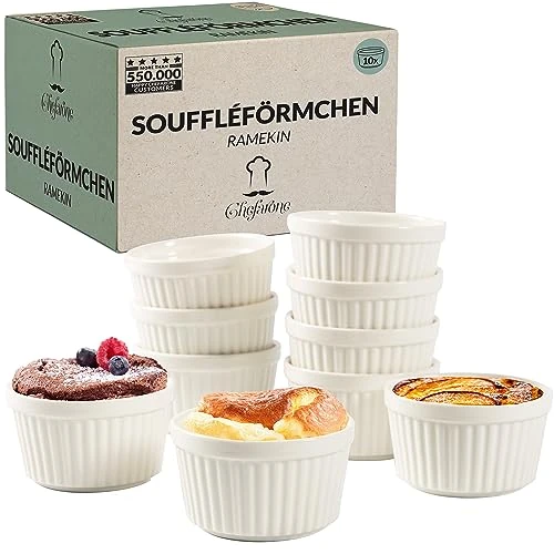 Limited-time offer: Chefarone Ramekins Set of 10, 170ml Porcelain Soufflé Dishes, White | 10 white porcelain ramekins for soufflés, crème brûlée, desserts, dips and baking, suitable for oven, microwave & dishwasher from 16.19 £ to 14.99 £ (save 7%)