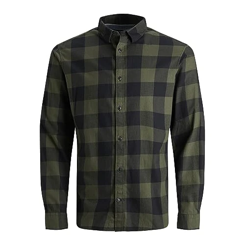 Offerta a tempo: JACK & JONES Camicia a Quadri da Uomo Slim Fit, Oliva impolverato, L - 41% da 29.99 € a 17.77 €