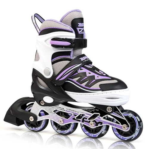 2PM SPORTS Cytia Adjustable Light Up Inline Skates For Girls, With Fun and Flashing Light Up Wheels for Kids - Purple Large