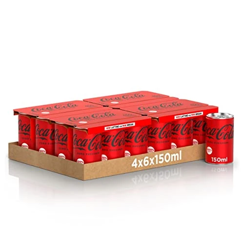 Offerta a tempo: Coca-Cola Zero Zuccheri – 24 Lattine da 150 ml, Tutto il Gusto della Formula Coca-Cola Senza Calorie, Coca-Cola Mini Lattine, Lattina 100% riciclabile, Bevanda Analcolica con Edulcoranti - 17% da 13.52 € a 11.24 €