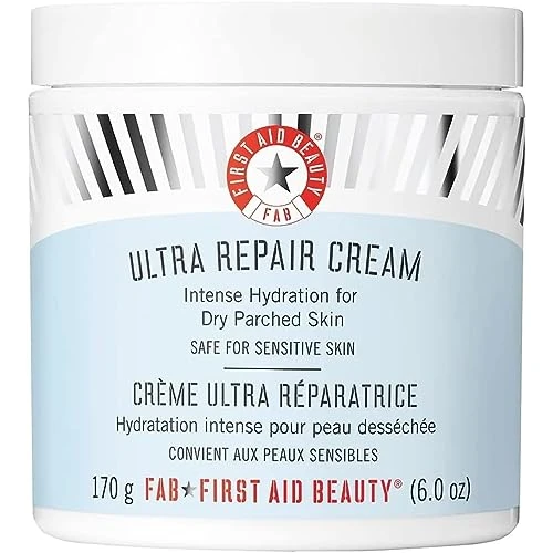 First Aid Beauty FAB, Ultra Repair cream, Crema Idratante Viso e Corpo, Pelle idratata più a Lungo, Non Unge, Ideale per Pelle Secca, Senza Alcool, Coloranti e Profumi Artificiali, Confezione da 170gr