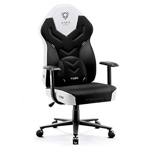 Offerta a tempo: DIABLO X-Gamer 2.0 Sedia Gaming Gamer da Ufficio Design Ergonomico Cuscino Lombare Rivestimento in Tessuto Braccioli Confortevoli (Nero-Bianco) - 0.00% da 229.99 € a 229.99 €