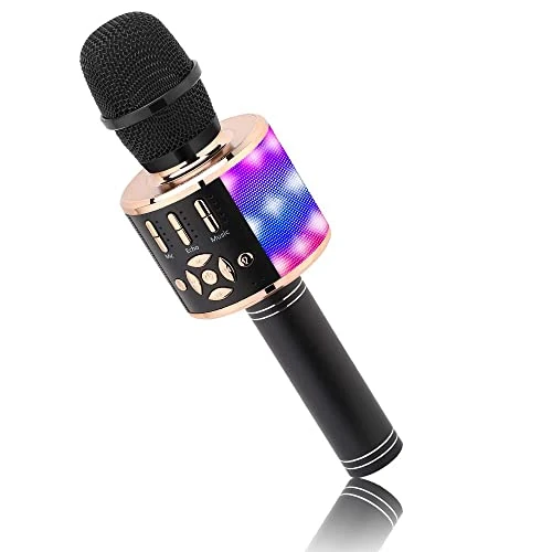 Offerta a tempo: BONAOK Microfono per Karaoke Senza Fili, Microfono per Karaoke con suono magico, Macchina per Karaoke Bluetooth 4 in 1, microfono per Karaoke, per Feste/all'aperto/Viaggi (Oro Nero) - 33% da 39.99 € a 26.99 €