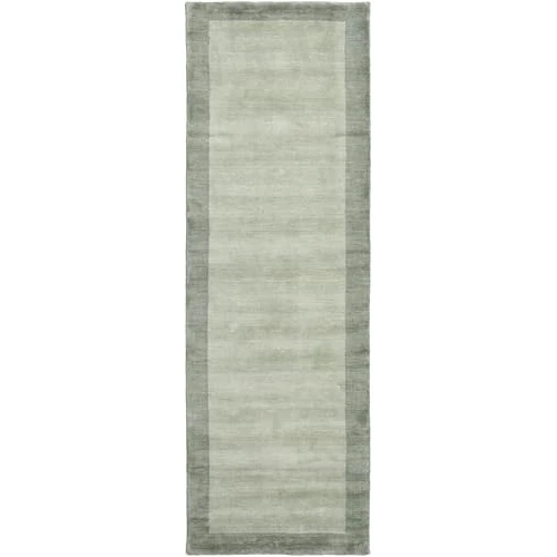 RugVista Handloom Frame, Alfombra Shaggy/Handloom, Pelo Corto, 80 x 250 cm, Moqueta de Pasillo/Runner, Calidad cert. Care & Fair, Lana, Pasillo, Dormitorio, Cocina, Salón, Despacho, Gris/Verde