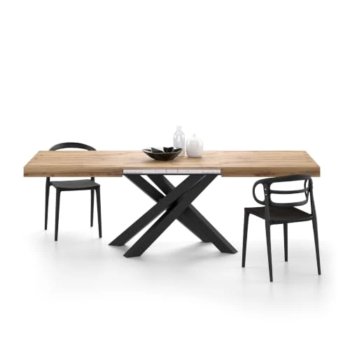 Offerta a tempo: Mobili Fiver, Tavolo Allungabile Emma 160(240) x90 cm, Rovere Rustico con Gambe Incrociate Nere, per 6-10 persone, Tavolo Cucina, Soggiorno, Made in Italy - 0.00% da 622.90 € a 622.90 €